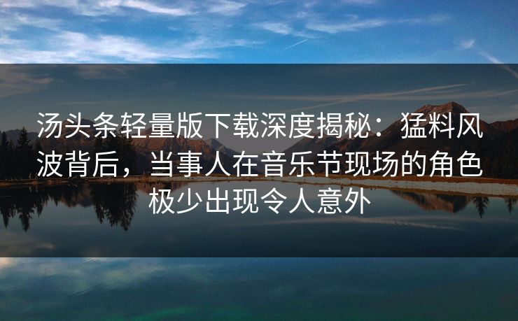 汤头条轻量版下载深度揭秘：猛料风波背后，当事人在音乐节现场的角色极少出现令人意外