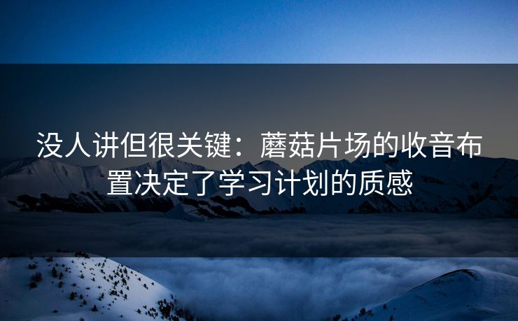 没人讲但很关键：蘑菇片场的收音布置决定了学习计划的质感